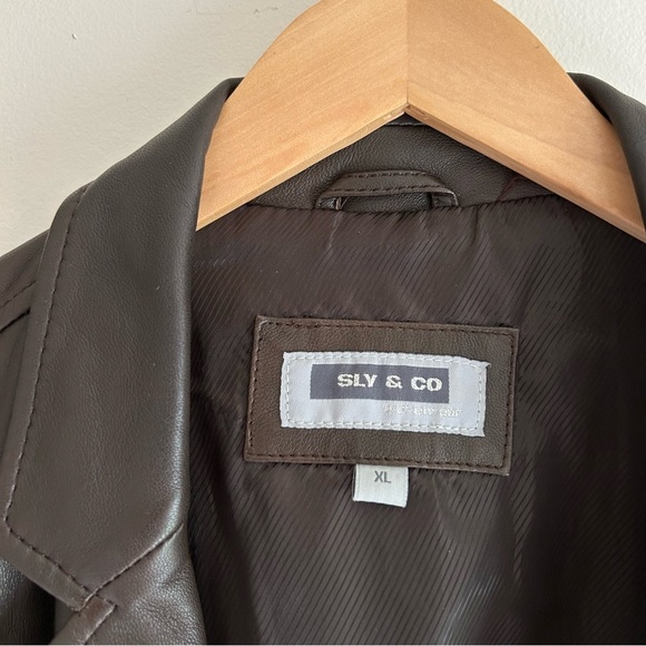 Vintage Sly & Co Brown Button Down Collared Brown Leather Jacket sz XL - Picture 15 of 16